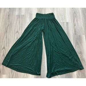 Earthbound Trading Co Forest Green Wide Leg Palazzo Smocked Waist Pants Small